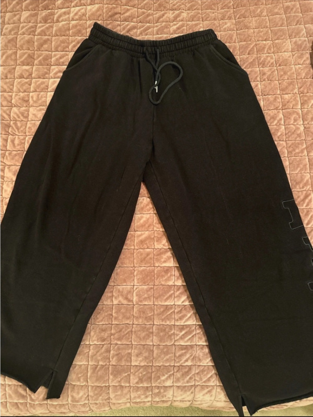 PINK Victoria's Secret Black Logo Drawstring Wide Leg Sweatpants